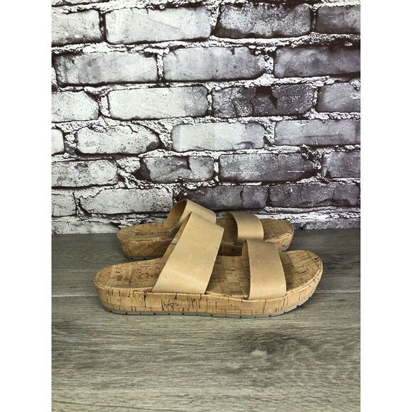 Korks Nude Leather Slip On Slides Cork Casual Wedge Shoes Women’s Sz 9M US/40EU - Picture 1 of 16